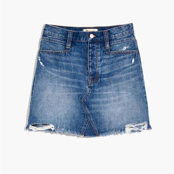 NWT Madewell Rigid Denim Straight Mini Skirt: Destructed Edition - Size 31 - Picture 4 of 10